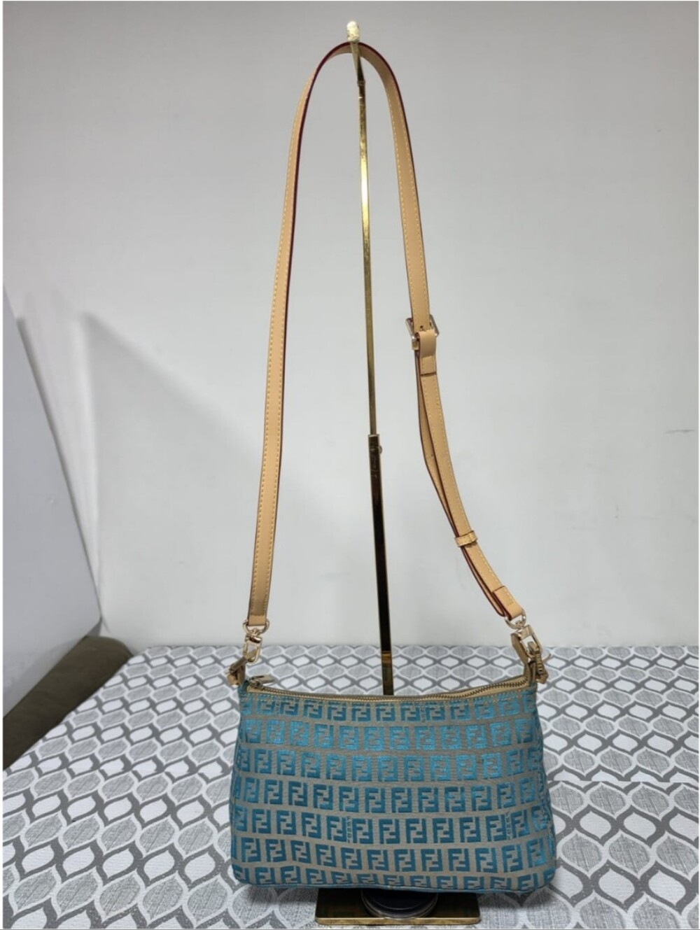 Fendi Vintage Zucchino Baguette Shoulder Bag Blue/Beige